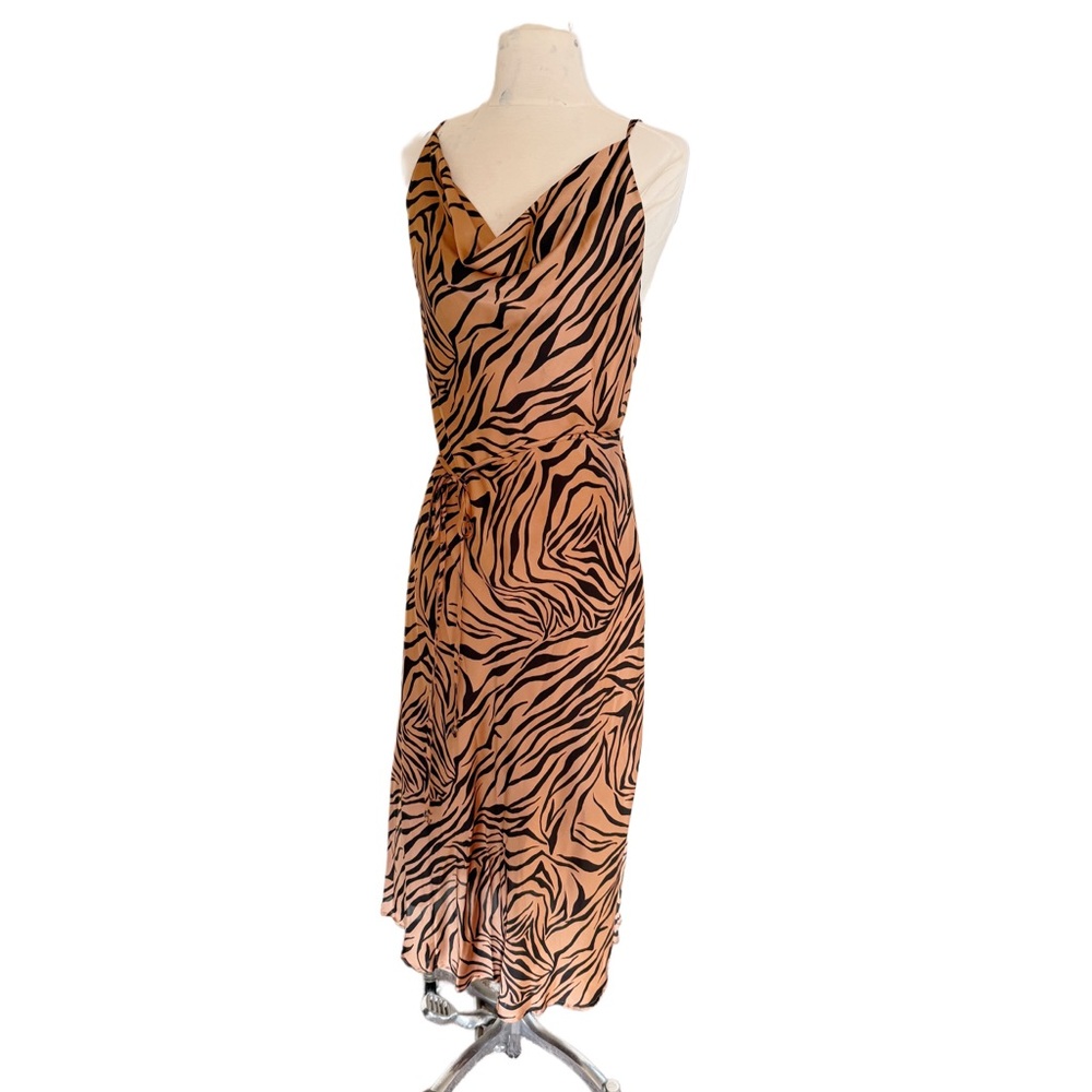 Silky brown black Zebra Print Sleeveless slip Dress slinky womenโs Sz large